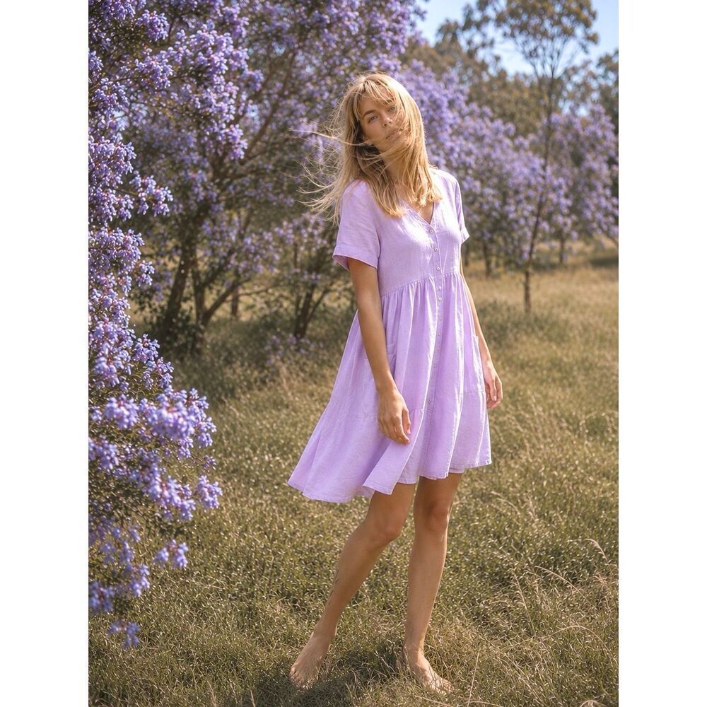 NWT Madewell Linen Blend Alexandra Babydoll Mini Dress M Pockets Cottage Boho
